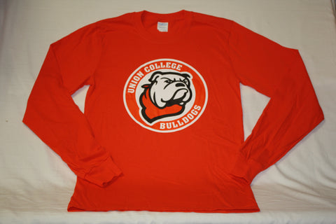 Orange Long Sleeve Circle Bulldog Logo Tee